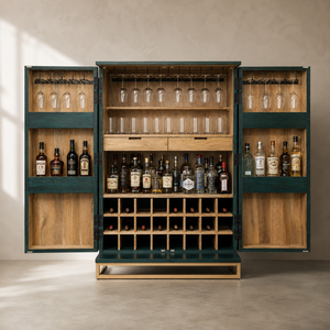 Luxury Solid Wood <b>Sideboard</b> with Gold Metal Frame Modern Design for Hotel & Villa Wine <b>Storage</b> and Glass Display - Product Image 3