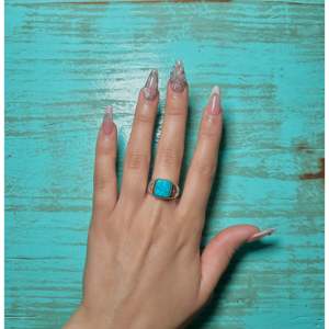 Navajo Handmade <b>Statement</b> <b>Ring</b> Kingman Turquoise & Sterling <b>Silver</b> Size 7.75 Gemstone Inlay for Everyday Wear - Product Image 4