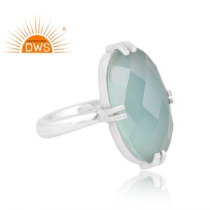 Anillo apilable de piedras preciosas de Calcedonia Aqua Natural de plata de ley oxidada de última tendencia, fabricante de joyería personalizada - Product Image 2