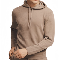 Ensemble de détente en cachemire pour hommes, anti-rétrécissement, avec sweat à capuche tricoté et pantalon à cordon de serrage, personnalisable avec logo OEM
