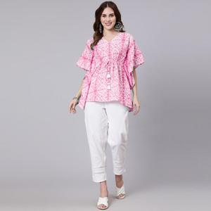 Vestido Kaftán de Algodón con Estampado Tie-Dye Rosa, Tela de Chifón-SHKUP1210 - Product Image 5