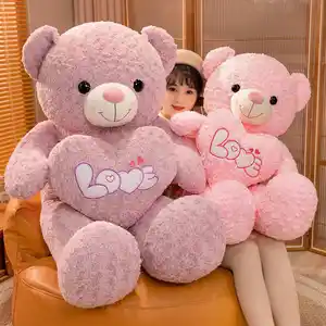2024 nouvelle mode saint valentin fantaisie tenir le coeur Animal en peluche ours en peluche jouet doux oreiller pour petite amie cadeau