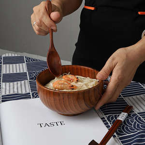 Juego de cuencos de madera para servir comida de Hotel, forma Circular marrón de calidad Premium, Ideal para comer y servir elegantes - Product Image 4