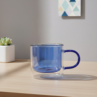 Tasse en verre borosilicate à double paroi 250 ml tout usage 3306345-0.25, style nordique, compatible lave-vaisselle et micro-ondes, pour thé/café
