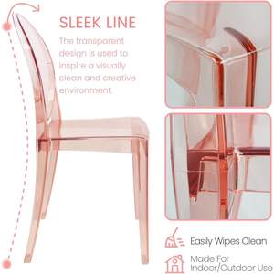 Set di 4 moderne sedie laterali trasparenti rosa chiaro accento fantasma con schienale impilabile per eventi ristorante sala da pranzo - Product Image 4