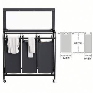 3-Bag <b>Laundry</b> Sorter <b>Laundry</b> Hamper Cart <b>with</b> Heavy Duty Rolling Lockable <b>Wheels</b> and Removable Bags (Black) - Product Image 4