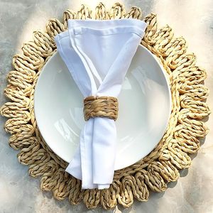 Rond de serviette en jacinthe d'eau tissé Rustique Boho Rond de serviette en osier Couleur naturelle pour votre décor de table à manger - Product Image 5