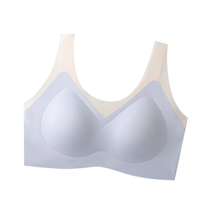 Nuevo estilo de talla grande Sujetador sin costuras para mujer Una pieza Contraste Color Fijo Cobertura completa Copa Wirefree Push Up Jelly <span class=keywords><strong>Bra</strong></span> Ropa diaria - Product Image 2