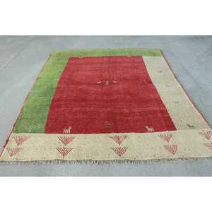 Tapis turc vintage, grand tapis de 6,7x7,9 pieds (204x240 cm), tapis en laine persan rouge - Product Image 1