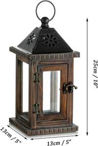 Linterna de vela de madera Casa de campo decorativa-Linterna de madera Vintage para el hogar Sala de estar Chimenea Mantel Patio Mesa Navidad - Product Image 2