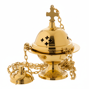 Incensario Tradicional en Latón Chapado en Oro, Diseño Moderno, Quemador de Incienso de Alta Calidad con Cadena Colgante Dorada - Product Image 1