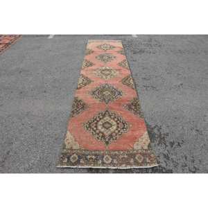 Alfombra Kilim roja y verde clásica, 3,1x12,9 pies, lana, área grande, rectángulo turco, patrón abstracto, látex de 10mm para alfombras de pasillo - Product Image 1