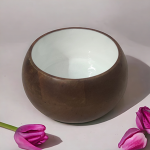 Esmalte blanco, Marrón Natural, artesanías artesanales, frutero para comida, aperitivos, exhibición, mango, madera, mesa, vajilla, Material de resina - Product Image 2