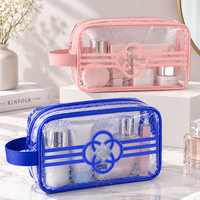 Sac de toilette en PVC transparent avec fermeture éclair, logo personnalisé, imperméable, sac de voyage pour cosmétiques, sac de toilette en PVC gaufré avec poignée
