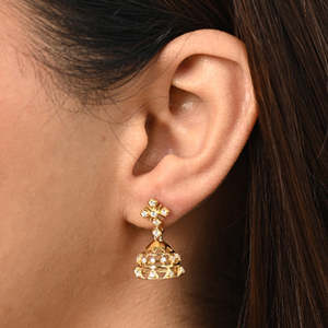 Compre Pendientes Jhumki Jhumka de Plata 925 de Primera Calidad para Mujer, Pendientes Colgantes con Patrón Geométrico de Cuarzo, Modernos y Clásicos para Bodas y Fiestas - Product Image 4