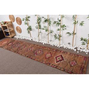 Vintage Brown Wool <b>Rug</b> 2.5 X 12 ft Turkish Geometric Design Large Area Rectangle Patchwork New <b>Seagrass</b> Latex for Hallway Room - Product Image 1