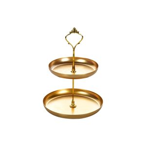 ที่ตั้งเค้กโลหะชุบทองสองชั้นพร้อมที่จับแหวนที่เป็นมิตรกับสิ่งแวดล้อมและเครื่องล้างจานปลอดภัยสำหรับงานแต่งงานและงานวันเกิด - Product Image 1