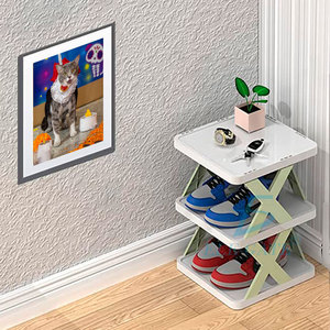 Scarpiera Doppia in Plastica Moderna e Minimalista con Tavolino Accessorio, Convertibile, Pieghevole e Facile da Montare, Arredamento per la Casa - Product Image 3