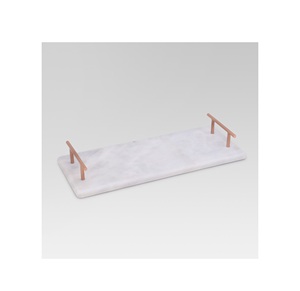 Plateau en marbre blanc prix de gros personnaliser la taille pour la maison hôtel Table décorative thé café plateau en marbre avec poignée en métal - Product Image 3