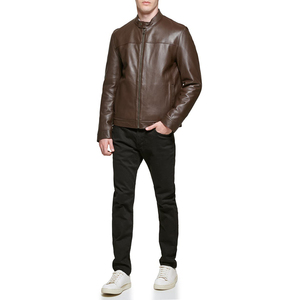 Blouson aviateur en cuir pour hommes Manteau de motard zippé à revers Streetwear vintage Veste marron - Product Image 6