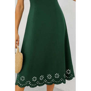 Vestido midi de crepé importado con estampado floral cortado a láser sin mangas para mujer, 34055 - Product Image 3