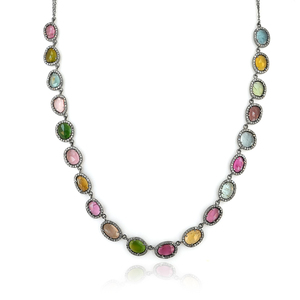Multi Tourmaline Gemstone Pave Diamond Oxidized 925 Silver Handmade Long Necklace Jewelry Wholesale - Product Image 1