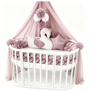 Protector de cuna trenzado rosa polvo personalizado, Peluche de cisne con corona, Almohada de estrella personalizada para bebé, Set de peluches para habitación de bebé niña - Product Image 2