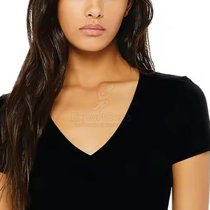 Último estilo, camisetas ligeras con cuello en V para mujer, Camisetas hechas en Pakistán con cuello en V para mujer de talla adulta a la venta - Product Image 4