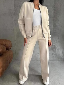 100% algodón, venta al por mayor, chándales de mujer transpirables de diseño elegante con cremallera informal personalizada, conjunto de 2 piezas - Product Image 2