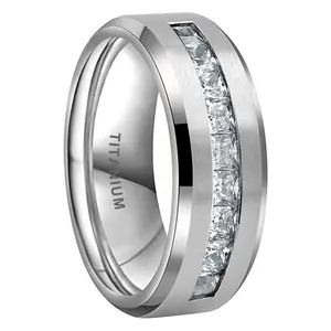 Cools tyle Schmuck 8mm Titan Ring für Männer Frauen Prinzessin Zirkonia CZ Inlay Mode Ewigkeit Verlobung Ehering