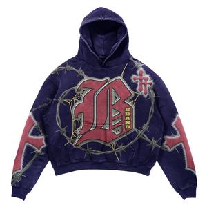 เสื้อฮู้ดซักกรดสำหรับผู้ชายแบบวินเทจปรับแต่งได้ลายนูน3D ผ้าฝ้าย100% มีฮู้ดสำหรับฤดูหนาว - Product Image 4