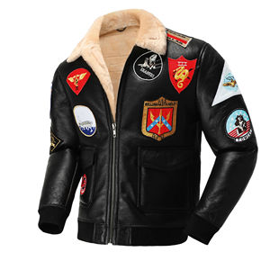 Parka Air Best pour homme Top Gun Manteau en peau de mouton de même style Veste d'hiver en fourrure naturelle pour homme Bomber en cuir Vestes pour homme - Product Image 1