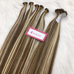 Extensiones de cabello humano Remy vietnamita recto sedoso Natural 100% hermoso color mezcla estilo ondulado Nano Paquete de trama atado a mano - Product Image 4