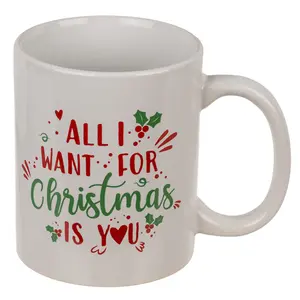 Juego de 2 Tazas de Cerámica Navideñas con Diseño Novedoso, 'All I Want' y 'Mistletoe', 200 ml, Aptas para Lavavajillas y Microondas, con un Hermoso Diseño Occidental - Product Image 1