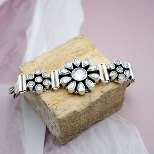 Handmade 925 Sterling <b>Silver</b> Fine Charm <b>Bracelet</b> with Natural Cubic Zirconia Gemstone Unique Gift for <b>Girls</b> and Women - Product Image 2