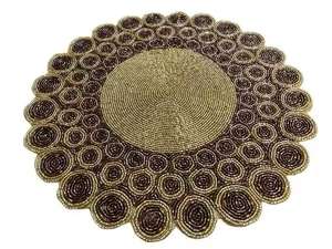 Bleu blanc avec fleur d'or Design rond verre perlé fait à la main Table à manger décoration napperon pour mariage - Product Image 4