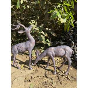 Ensemble de cerfs en bronze à faible MOQ, décoratif, taille réelle, paire de sculptures de rennes anciennes, décorations de Noël, fournitures de décoration de jardin, ensemble de statues - Product Image 2
