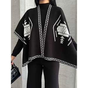 Triple Knit <b>Poncho</b> Set 1560 - Black - Product Image 3