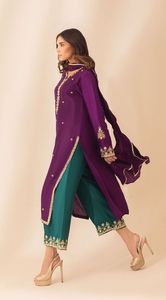 Designer Purple Kurta with Bottle Green Pant Decent Zari Zardozi Embroidery Lace Button Decorations for Parties/Weddings in 2024 - Product Image 2