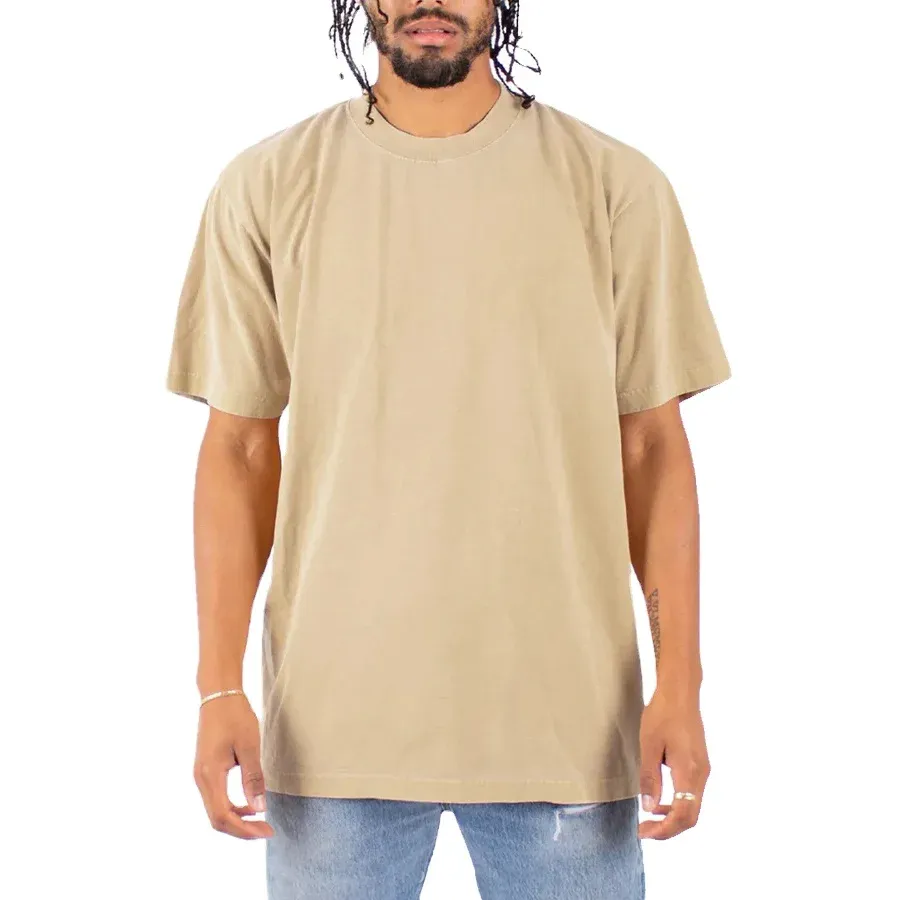 Produk teratas kaus desain paling populer kaus warna krem longgar bahu jatuh Hip Hop pria untuk dijual