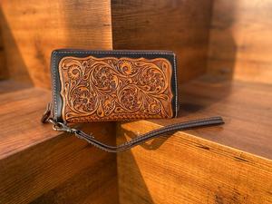 Cartera y muñequera de cuero genuino 100%, cartera occidental de calidad Premium, cartera para teléfono con tarjeta de crédito, Cartera de piel de vaca para mujer - Product Image 2