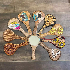 Nuevo espejo de mano de cuero con grabado, espejo de mano de maquillaje de cuero genuino occidental, espejo Vintage personalizado, regalo para ella - Product Image 6