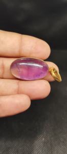 Pendentif en laiton fait main avec pierre précieuse cabochon en améthyste naturelle, pendentif bleu et améthyste - Product Image 5