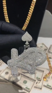 Pendentif plaque signalétique unisexe en argent sterling massif 925 avec diamant Moissanite entièrement glacé Bijoux de mode en acier inoxydable - Product Image 4