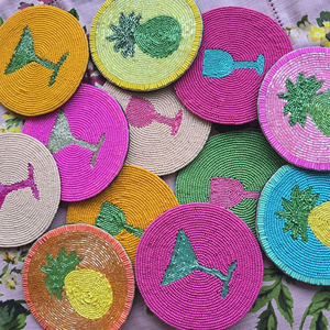 Dessous de verre perlé brodé pour la décoration de la maison Dessous de verre perlé fait main ethnique avec conception de broderie personnalisée - Product Image 5