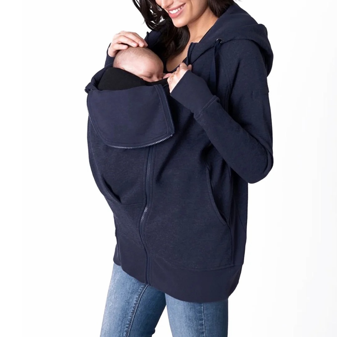 Mother Breastfeeding Baby Care Elongated Plus Size Maternity Hoodie Pregnancy Wear Nursing Fashion Plain Hooded Winter Wear Hood