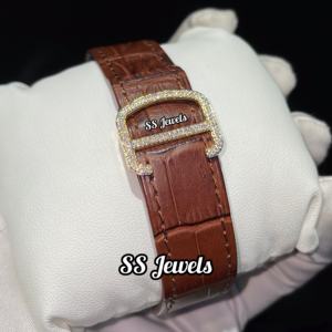 นาฬิกาสเตนเลสสไตล์ฮิปฮอปสำหรับผู้ชายสายหนังแอนะล็อกสายหนังวินเทจตัดเพชรโมอิส - Product Image 3