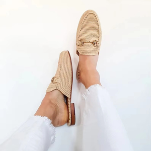 รองเท้า Raffia กำหนดเอง, รองเท้าแตะทำมือ, รองเท้าแตะฤดูร้อนธรรมชาติ, รองเท้าโมร็อกโก, แฟลตระดับไฮเอนด์ - Product Image 1