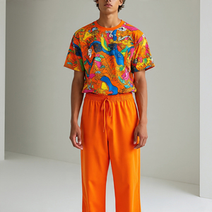 100% algodón verano impreso camiseta pantalón dos piezas conjunto hombres verano ligero estampado camiseta chándal hombres - Product Image 6