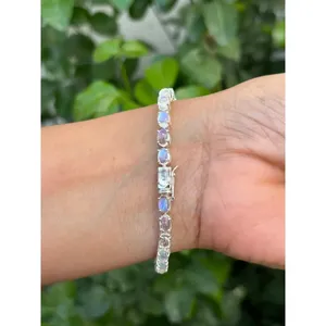 Pulsera de tenis de plata 925 con piedra lunar arcoíris, accesorio de moda - Product Image 3